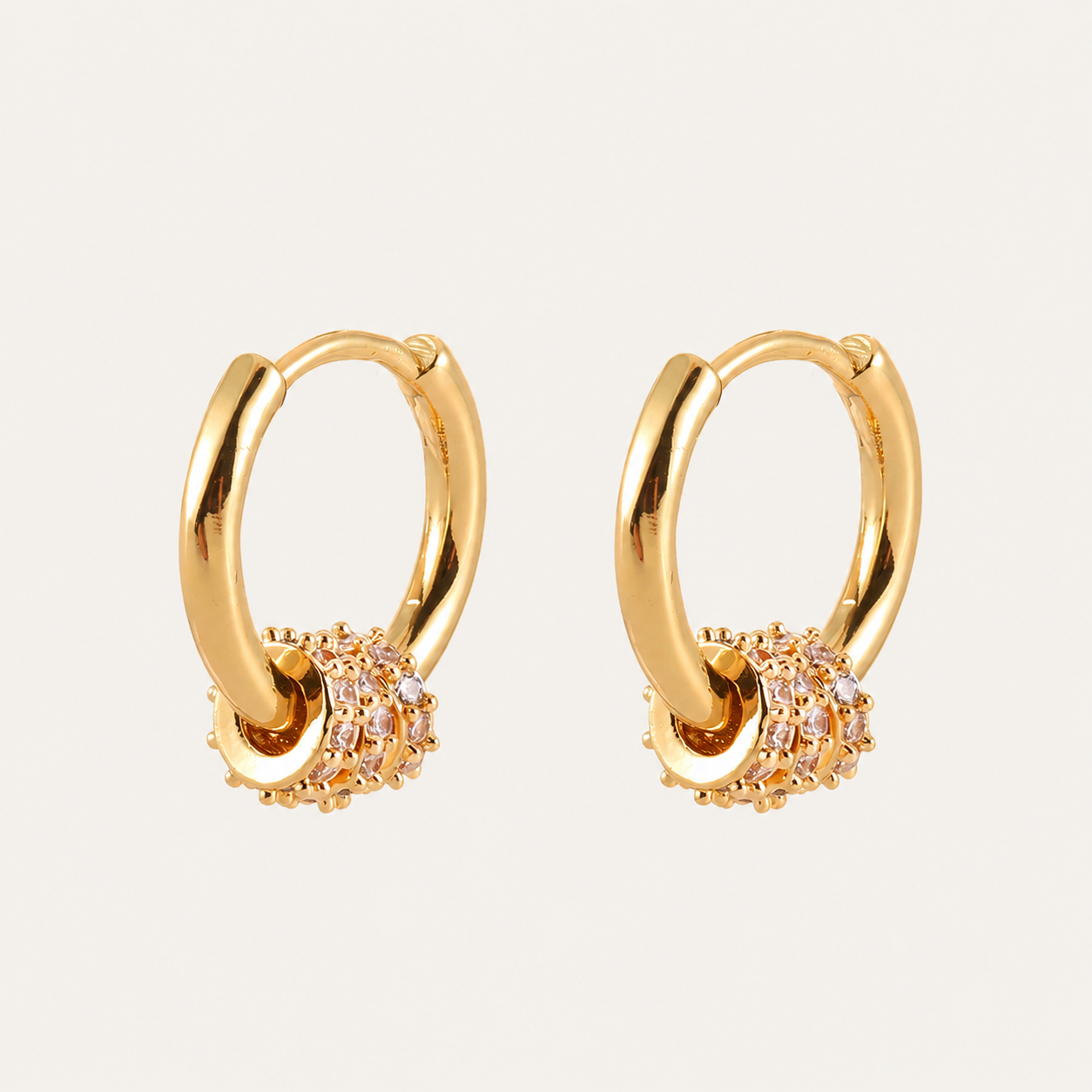 Elegant Gold Hoop Earrings with Sparkling Crystal Accent – 925 Sterling Silver Plated in Gold