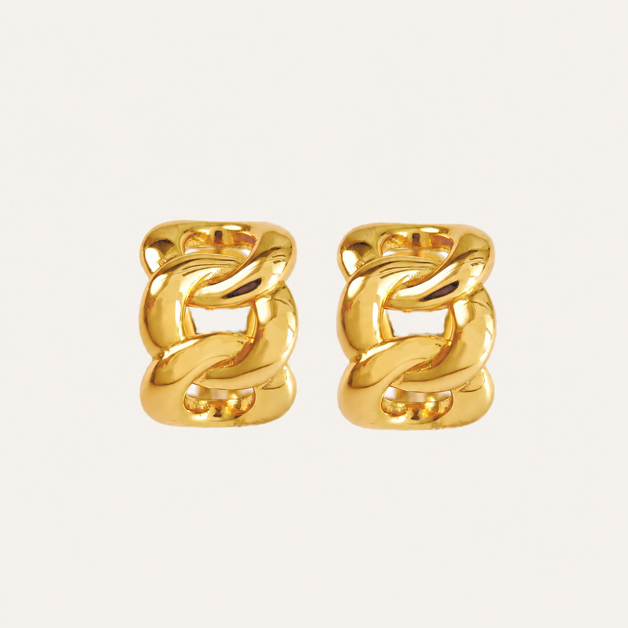 Vintage Gold Chain Hoop Earrings – 925 Sterling Silver Thick Gold Plated Earrings