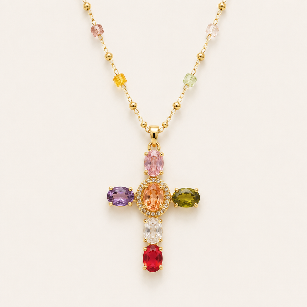 Radiant Spectrum Cross Pendant Necklace