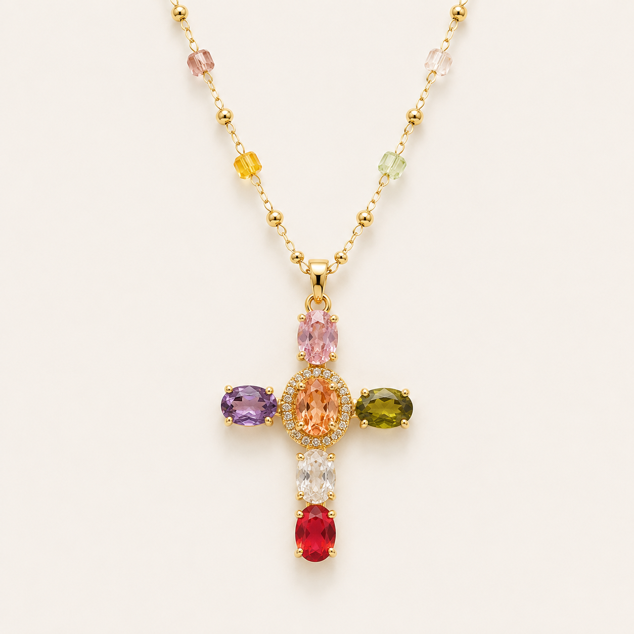 Radiant Spectrum Cross Pendant Necklace
