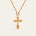Vintage Gold Cross Pendant Necklace with Sparkling Cubic Zirconia