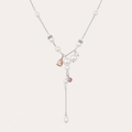 Romantic Pearl Drop Necklace with Pink Crystal Charm and Layered Silver-Tone Chain
