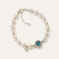 Elegant Ocean Blue Pearl Bracelet with Silver-Tone Zircon Charm