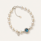 Elegant Ocean Blue Pearl Bracelet with Silver-Tone Zircon Charm