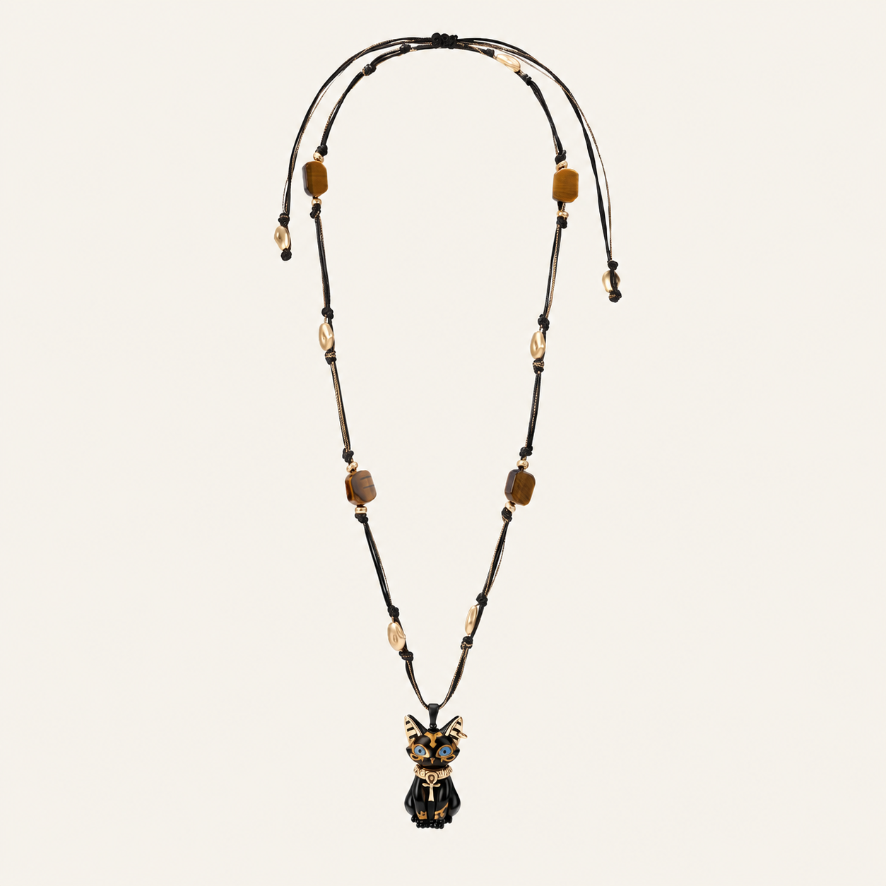 Eye of Life Cat Pendant Necklace with Tiger’s Eye Beads