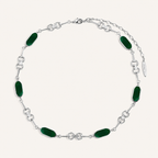 Vintage Red & Green Agate Horsebit Collarbone Necklace with Polished Metal Links