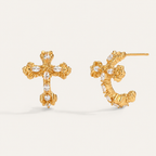 Vintage Cross Crystal C-Hoop Earrings