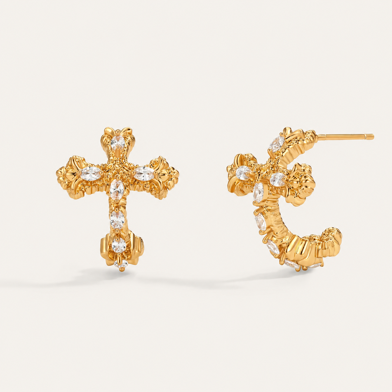 Vintage Cross Crystal C-Hoop Earrings