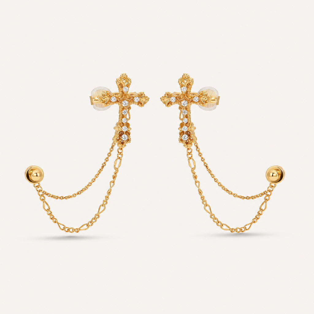 Starlight Aura Cross Chain Ear Cuff Earrings