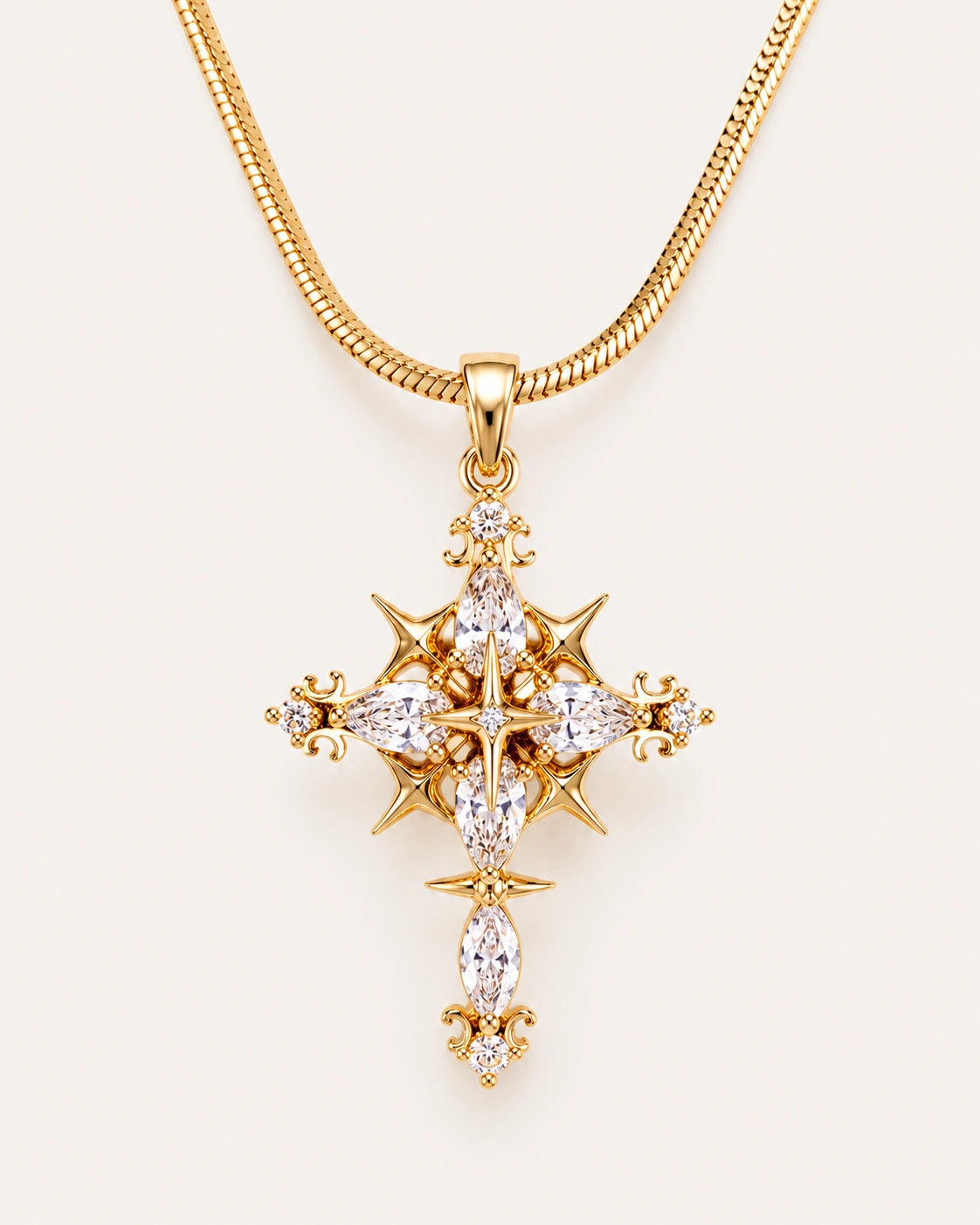 Celestial Starburst Cross Necklace – Gold & Silver Tone