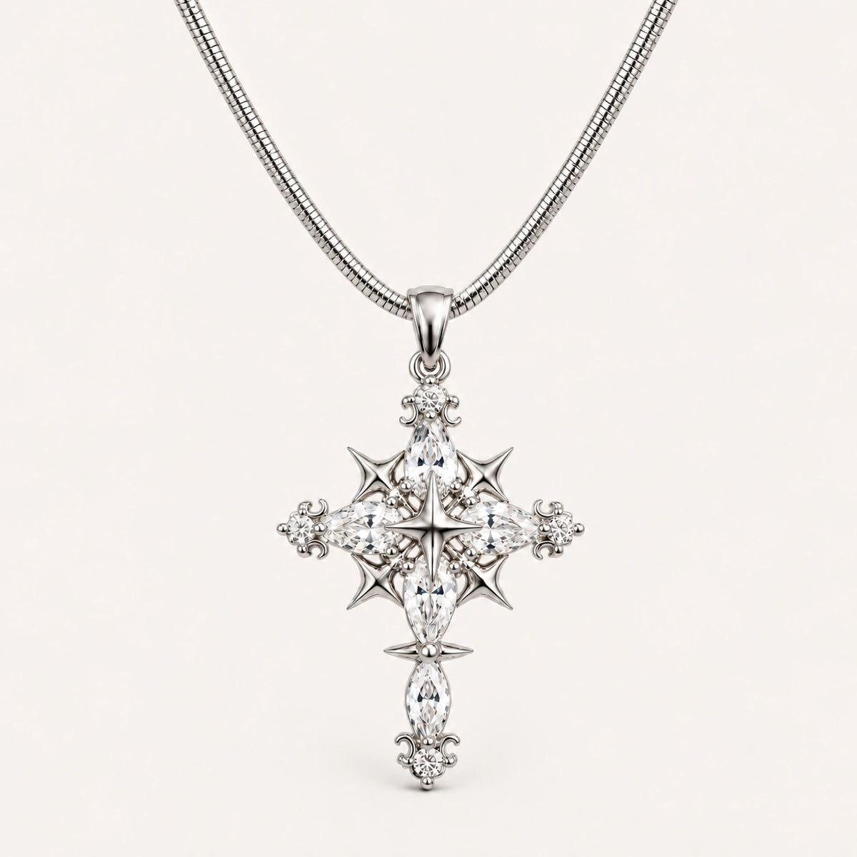 Celestial Starburst Cross Necklace – Gold & Silver Tone