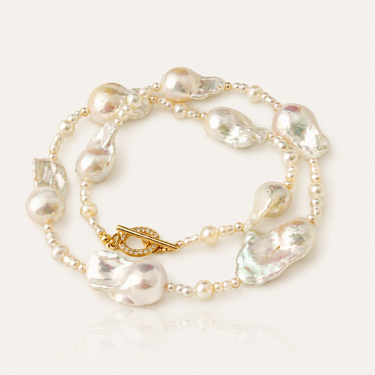 Starlight Aura Baroque Pearl Layered Necklace – Elegant Gold Toggle Statement Chain