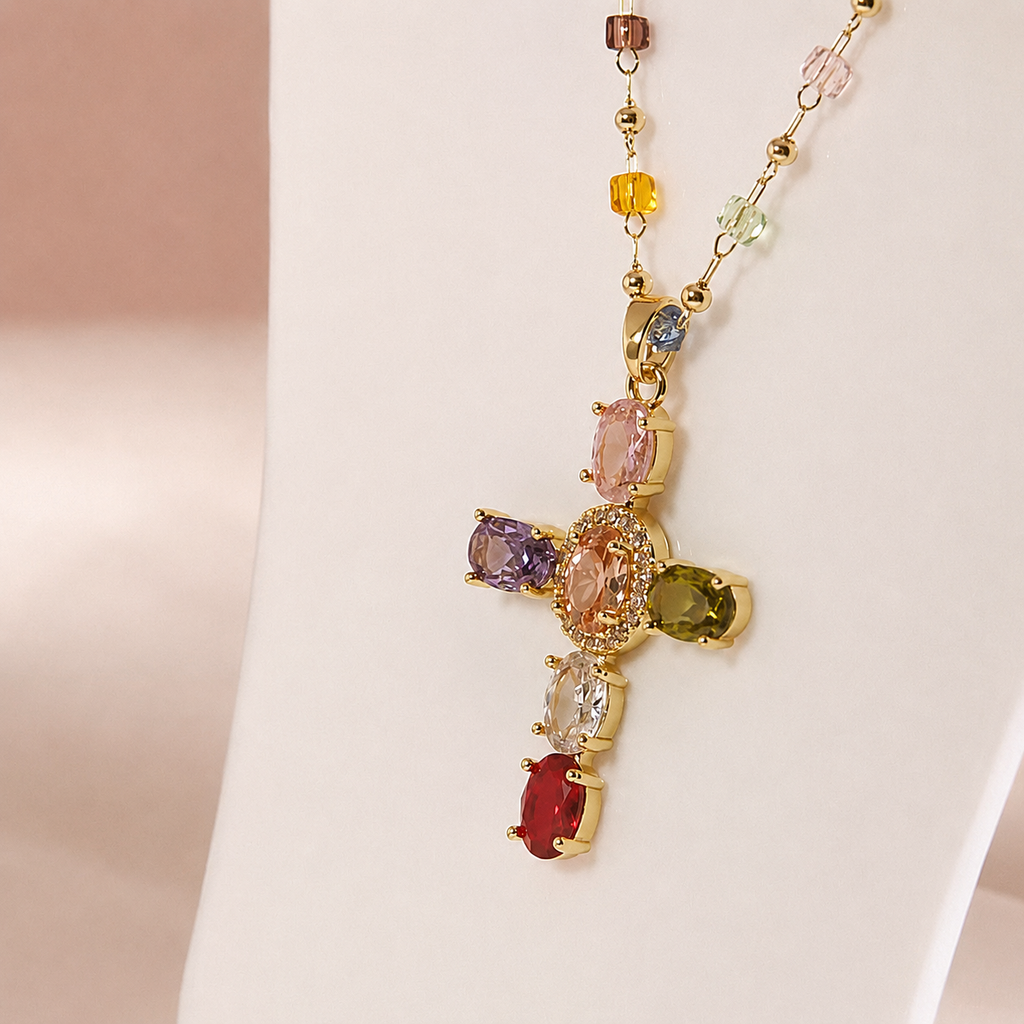 Radiant Spectrum Cross Pendant Necklace