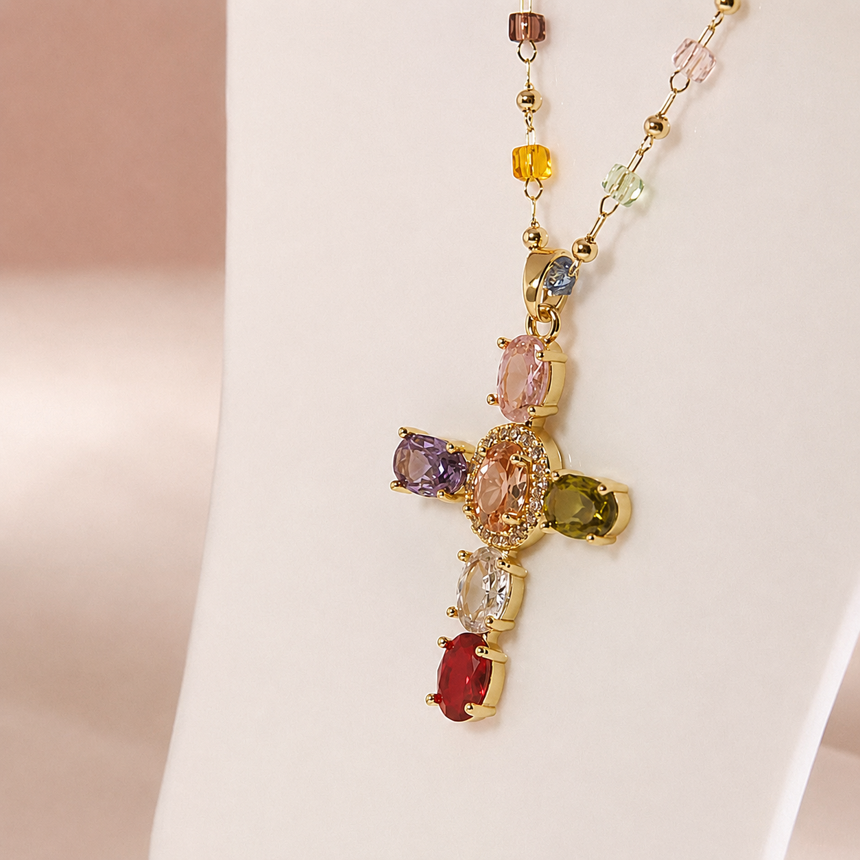Radiant Spectrum Cross Pendant Necklace