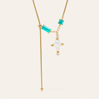 Baroque Cross Color-Block Slider Necklace with Paraiba Stone & Pearl Pendant