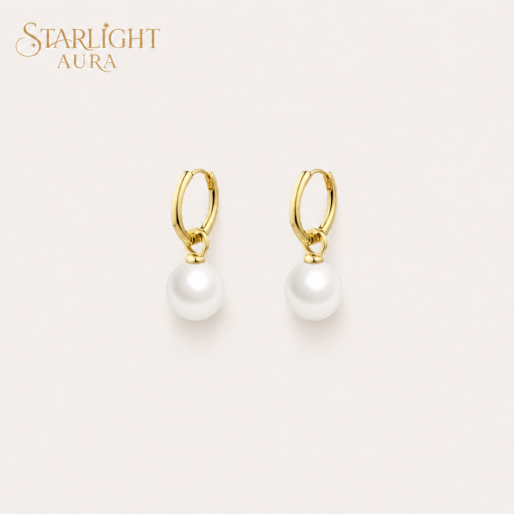 Classic Freshwater Pearl Hoop Earrings – 18K Gold Plated Minimalist Drop Earrings for Women  Product Description