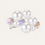 Pearl Crystal Cluster Adjustable Ring with Pastel Zircon Accents
