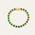 Emerald Green Crystal Tennis Bracelet with Gold-Plated Finish & Sparkling Rhinestone Halo