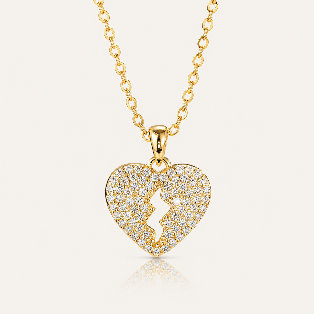 Gold Pavé Broken Heart Necklace – Sparkling Heart Pendant Chain Jewelry