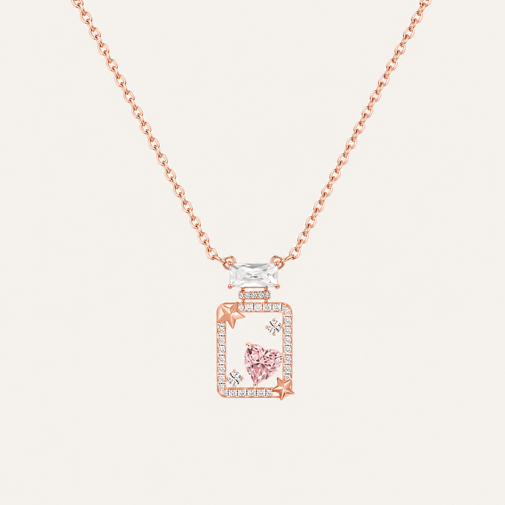 Starlight Aura Rose Gold Heart Perfume Bottle Pendant Necklace