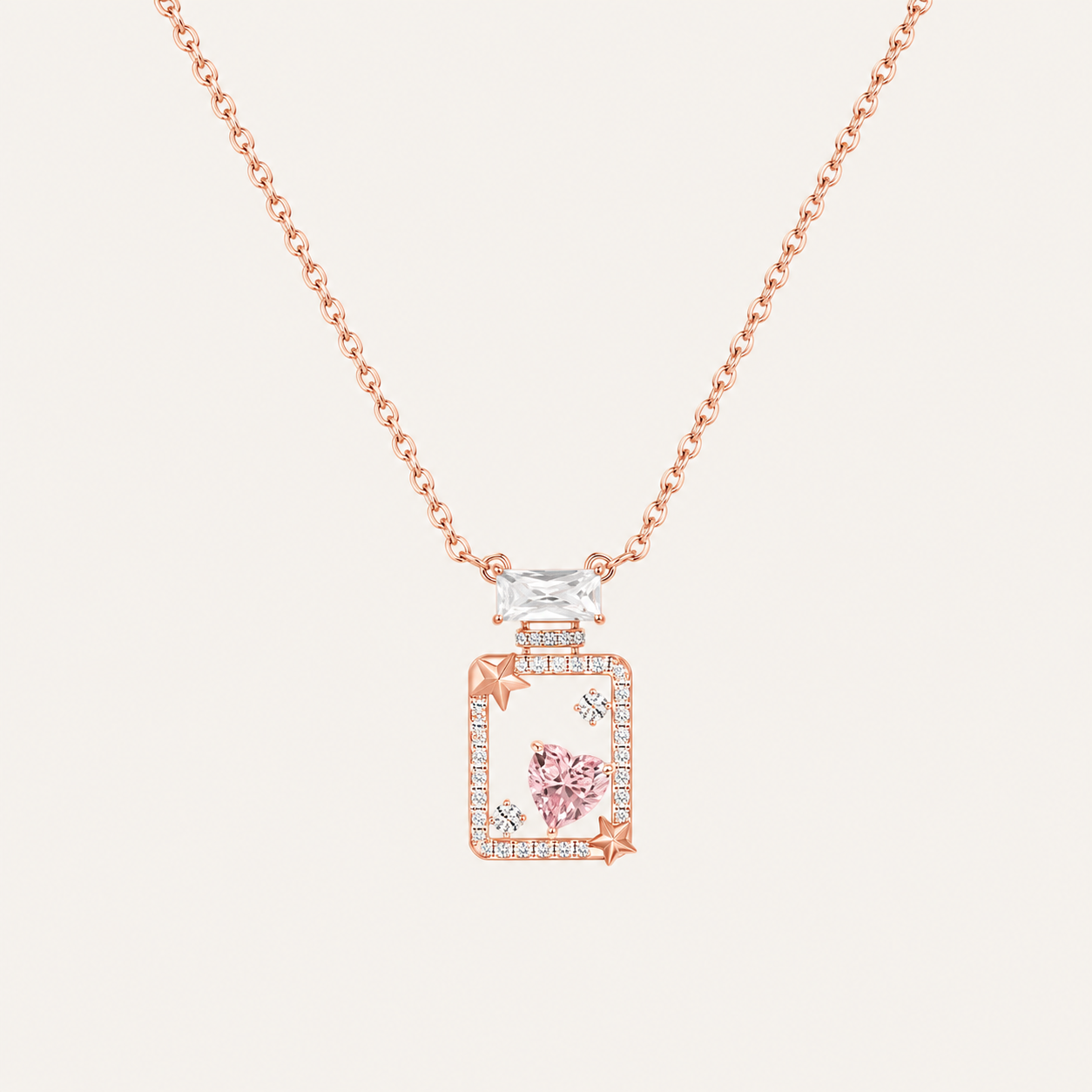 Starlight Aura Rose Gold Heart Perfume Bottle Pendant Necklace
