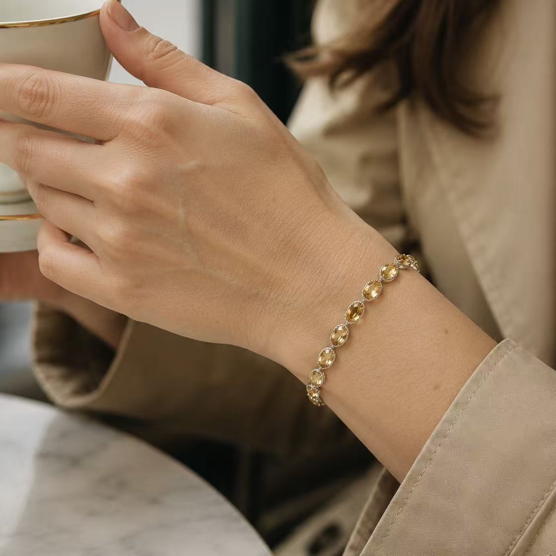 Luxury Dainty Citrine Crystal Bracelet Silver Oval Cut Yellow Gemstone Wealth &amp Abundance Bracelet Minimalist Prosperity Jewelry