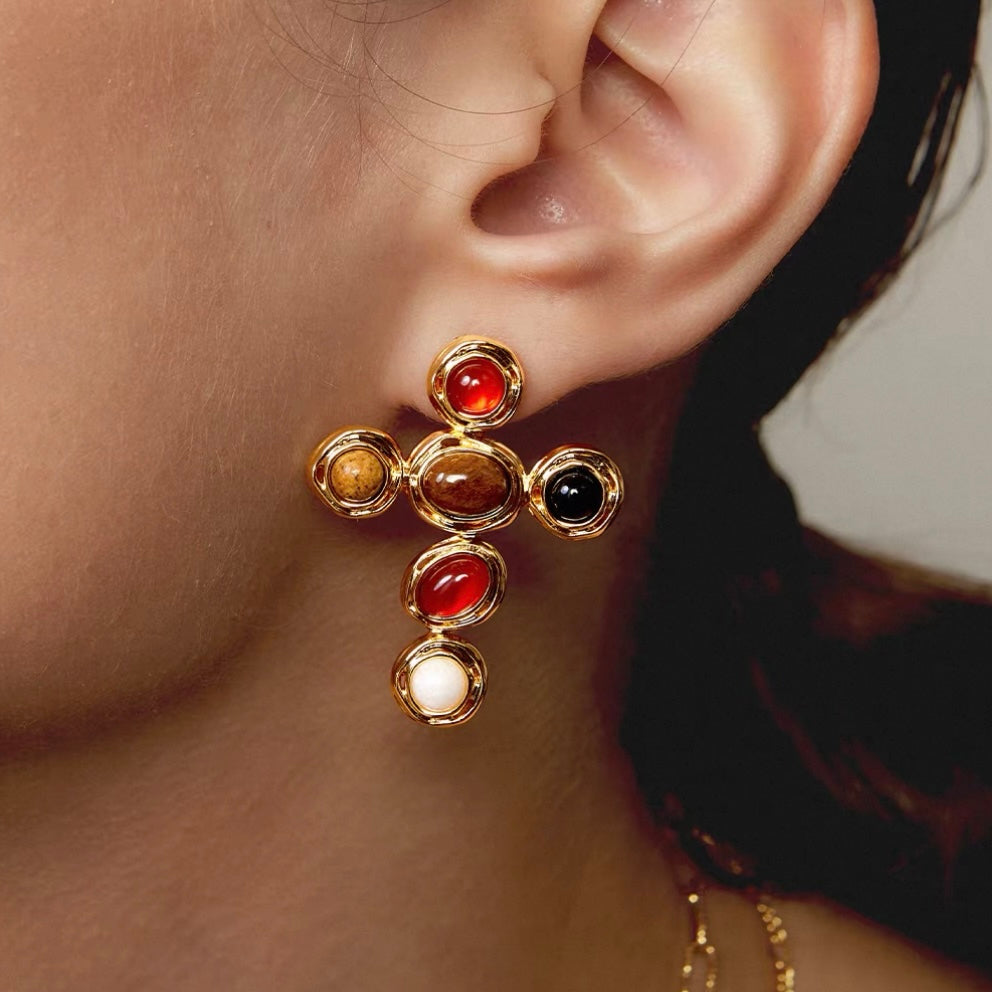 Starlight Aura Five-Stone Cross Earrings