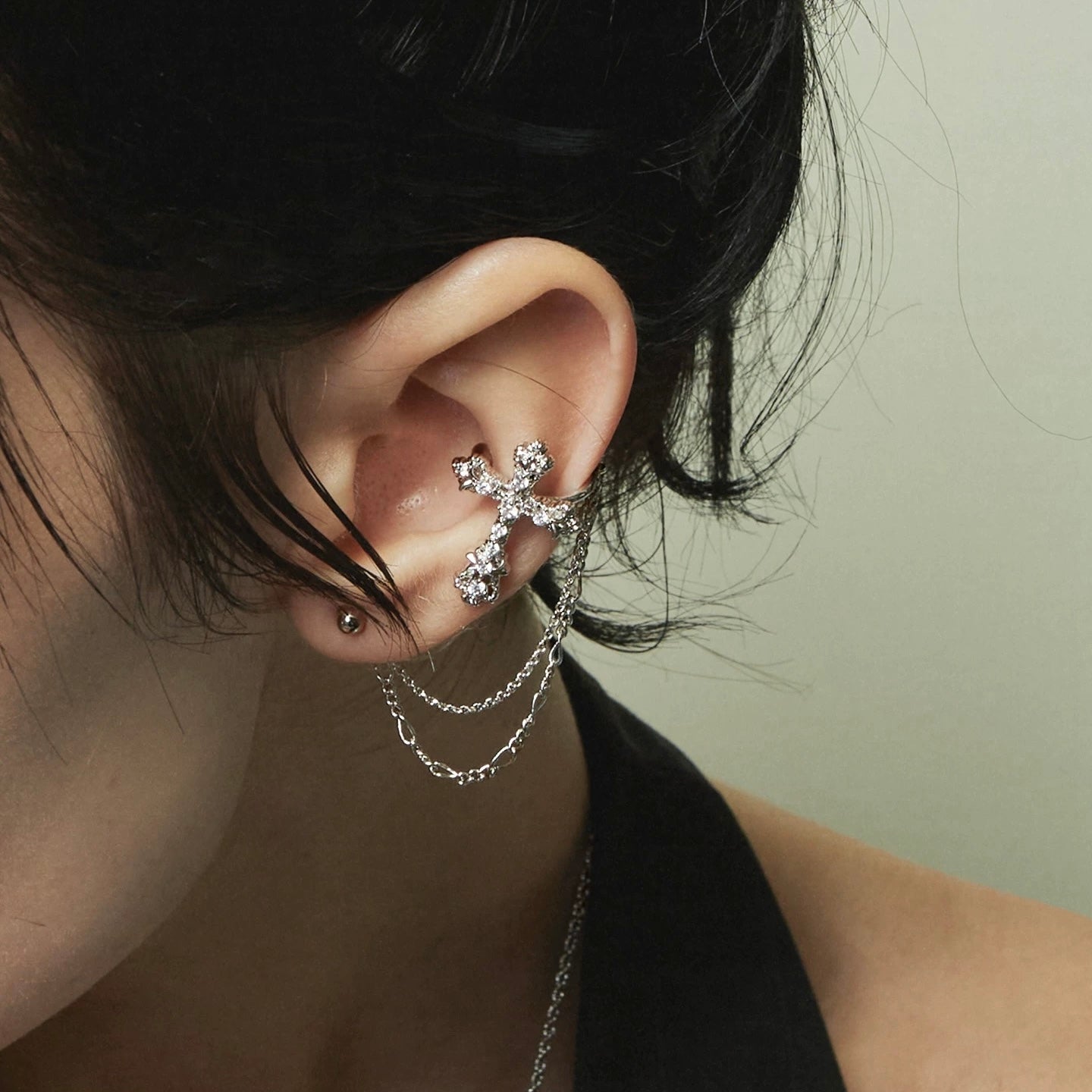 Starlight Aura Cross Chain Ear Cuff Earrings