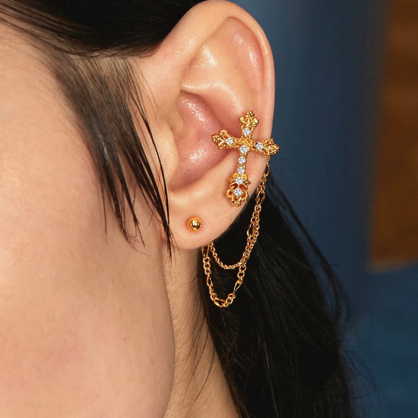 Starlight Aura Cross Chain Ear Cuff Earrings