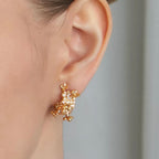 Golden Bloom Floral Zircon Hoop Earrings