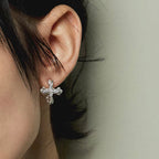 Vintage Cross Crystal C-Hoop Earrings