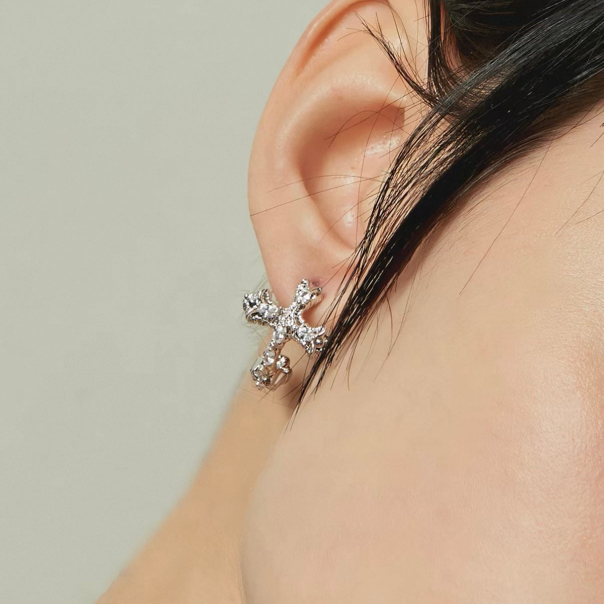 Vintage Cross Crystal C-Hoop Earrings