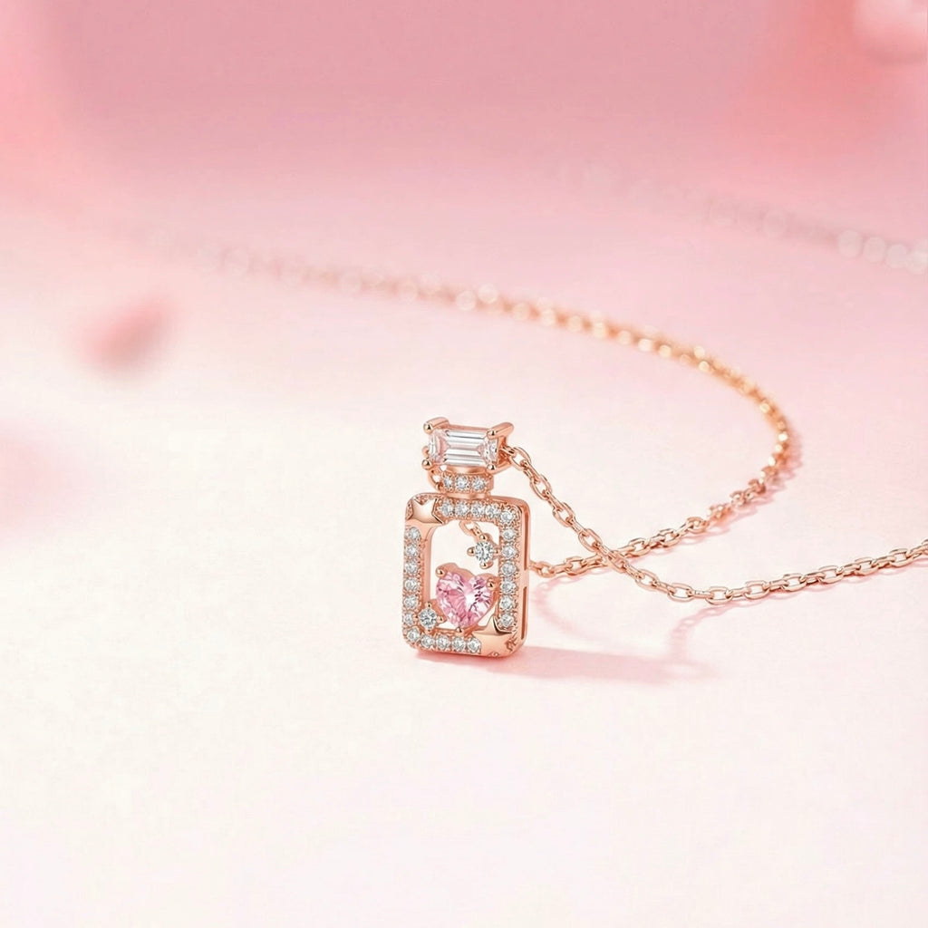 Starlight Aura Rose Gold Heart Perfume Bottle Pendant Necklace