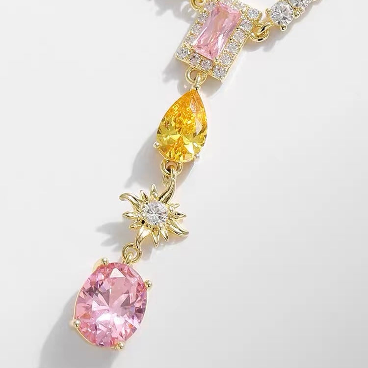 Yellow & Pink Zircon Tassel Necklace