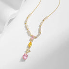 Yellow & Pink Zircon Tassel Necklace