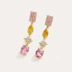 Yellow & Pink Zircon Tassel Earrings