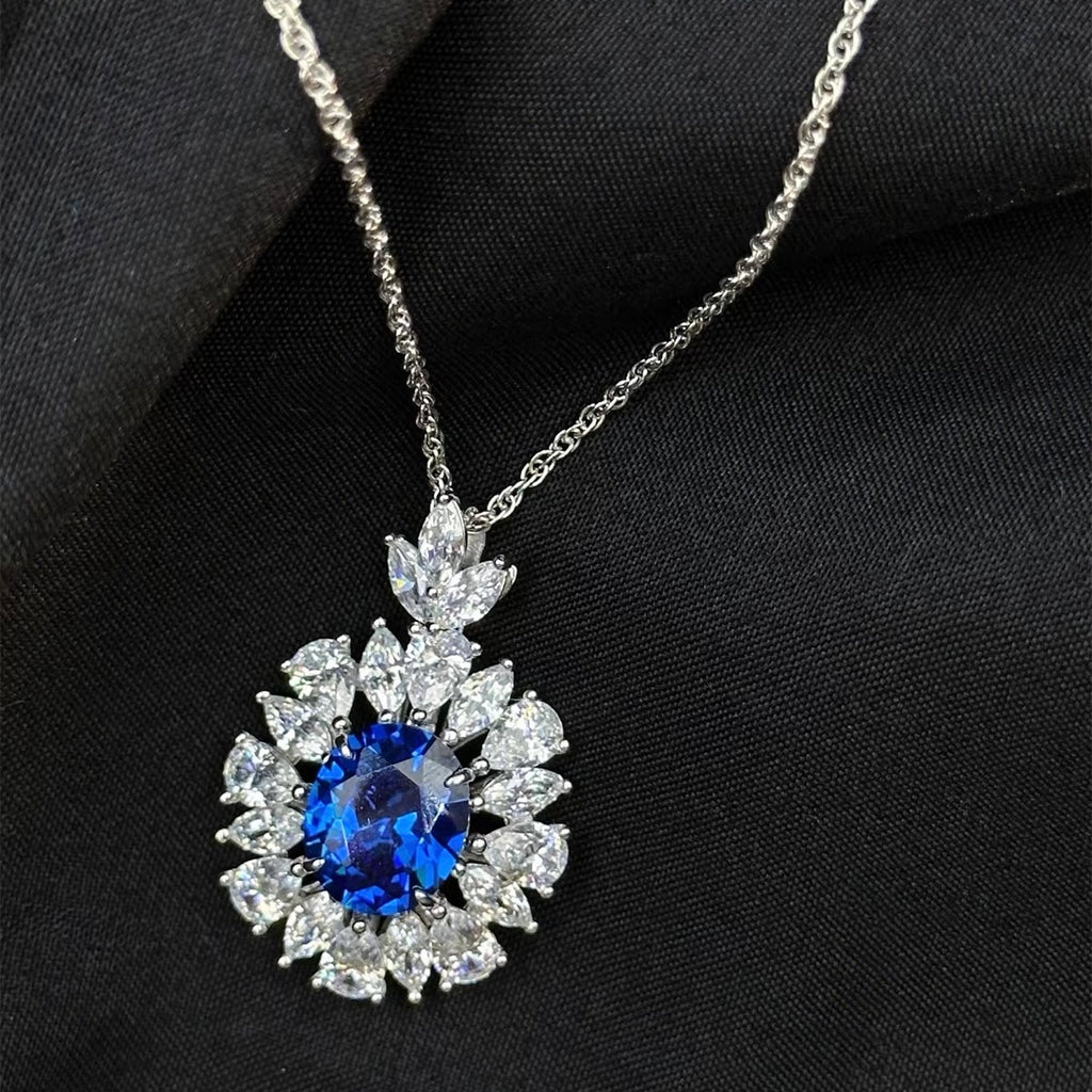 Midnight Bloom Sapphire Pendant Necklace