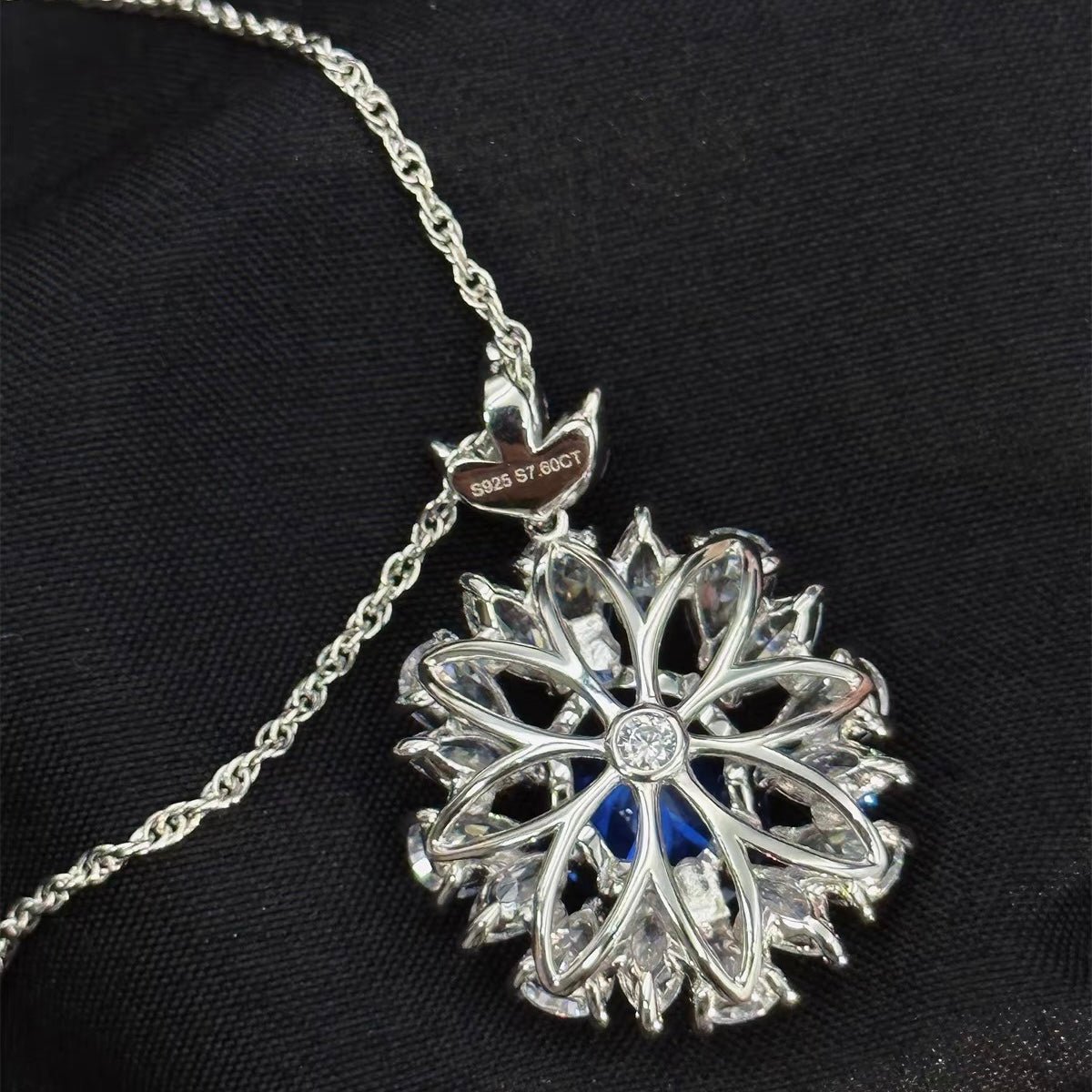 Midnight Bloom Sapphire Pendant Necklace