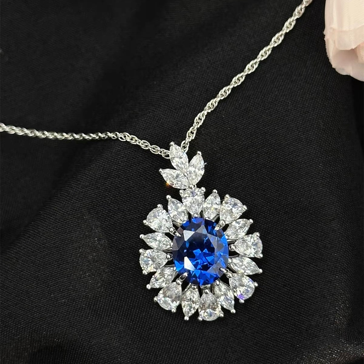 Midnight Bloom Sapphire Pendant Necklace