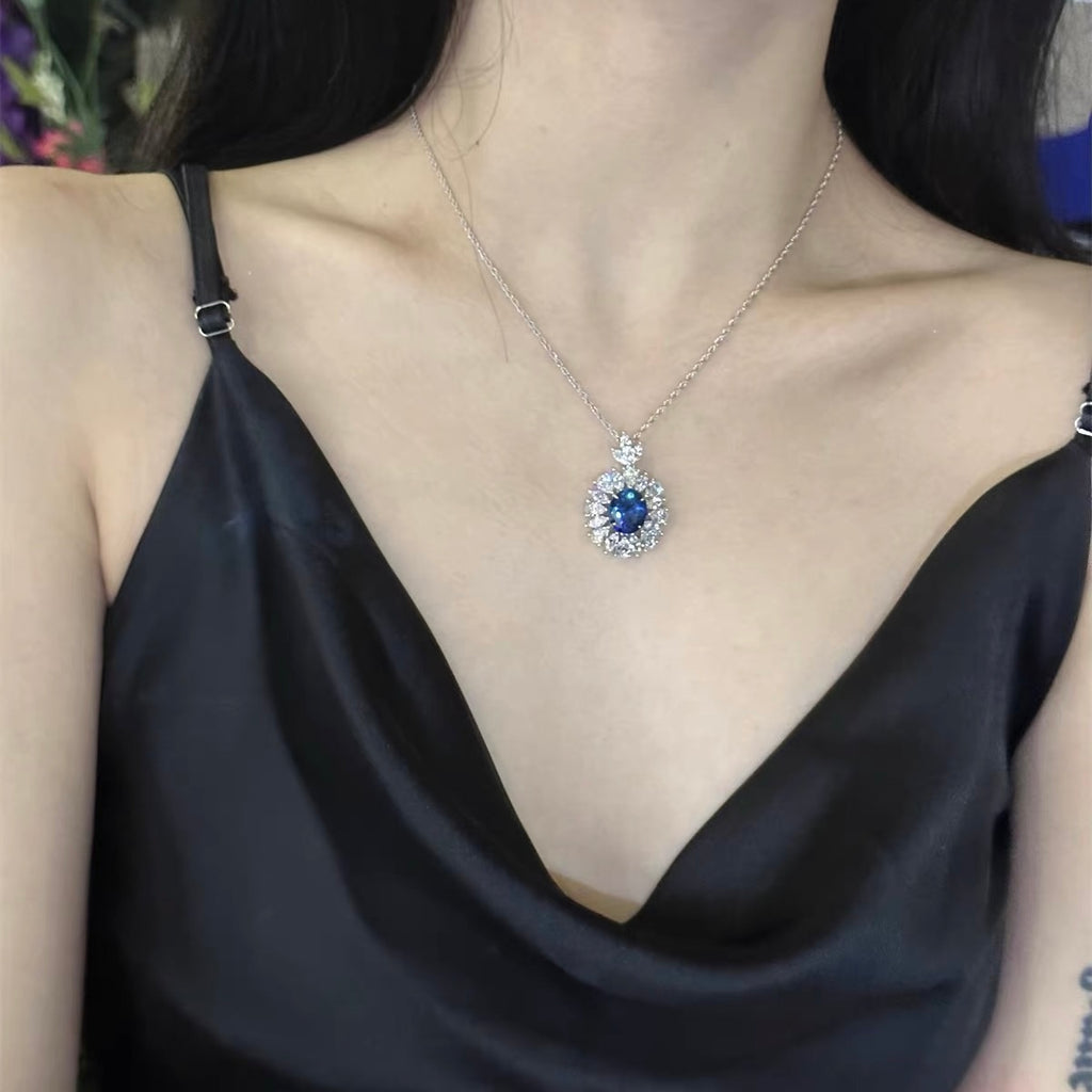 Midnight Bloom Sapphire Pendant Necklace