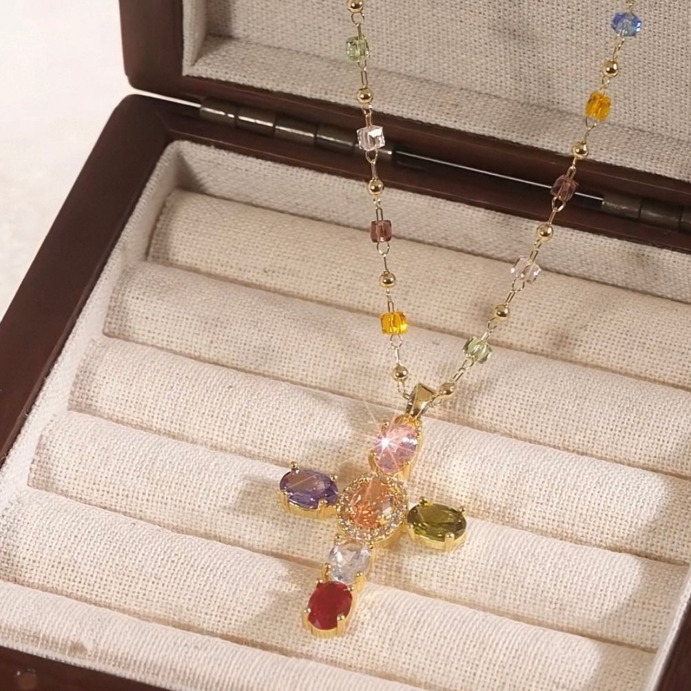 Radiant Spectrum Cross Pendant Necklace