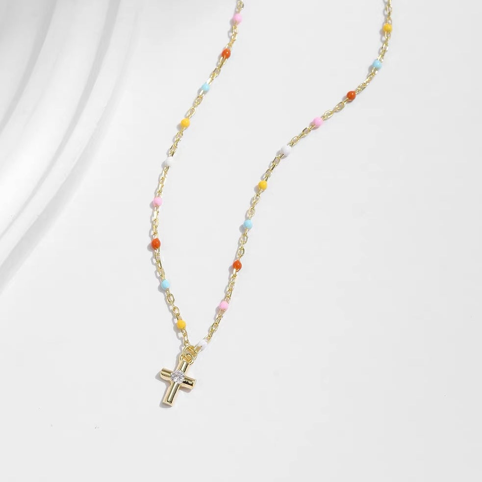 Joyful Light Colorful Beaded Cross Necklace
