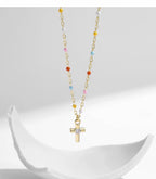 Joyful Light Colorful Beaded Cross Necklace