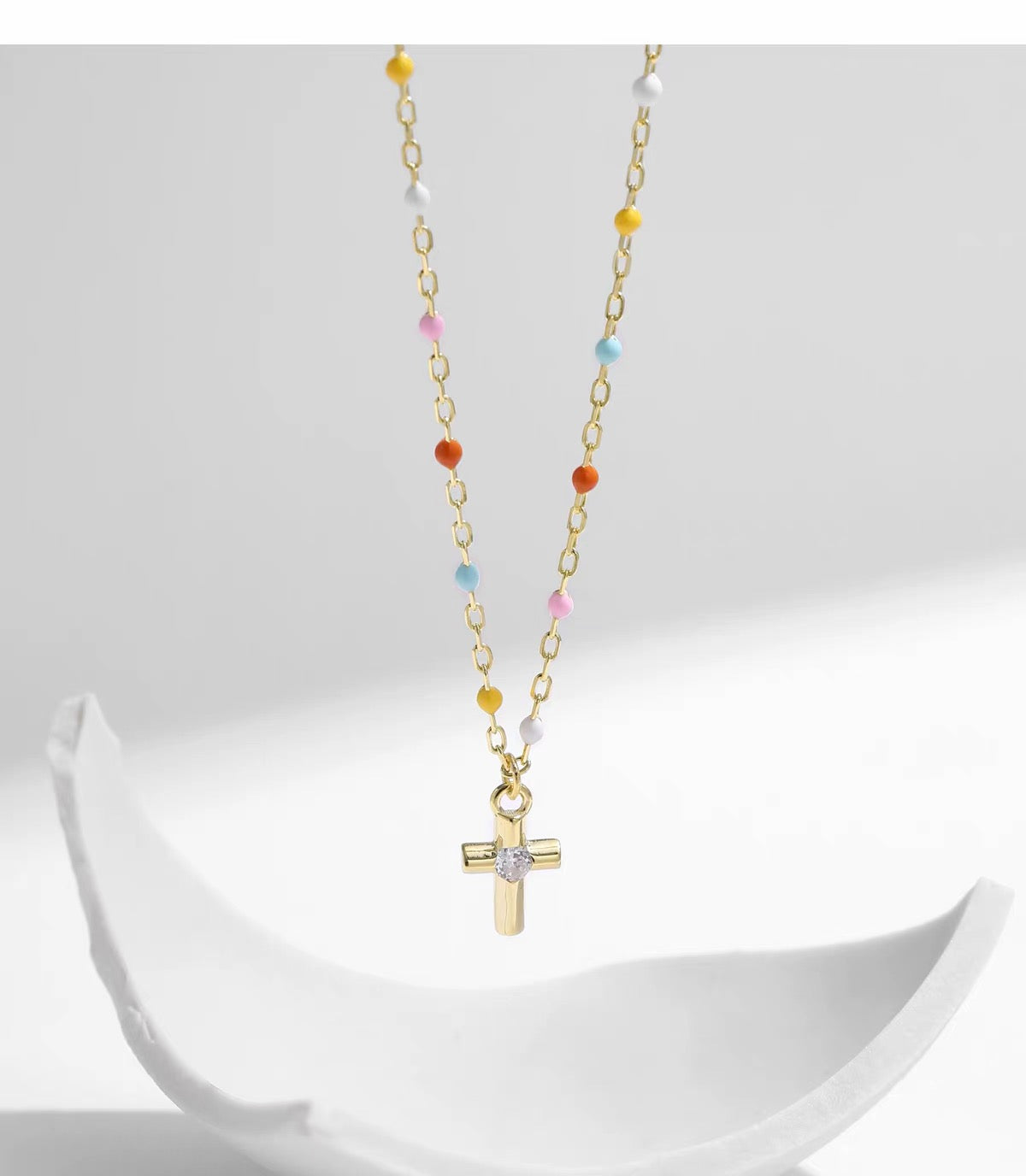Joyful Light Colorful Beaded Cross Necklace