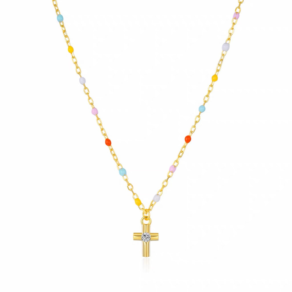 Joyful Light Colorful Beaded Cross Necklace