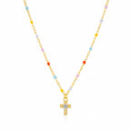 Joyful Light Colorful Beaded Cross Necklace