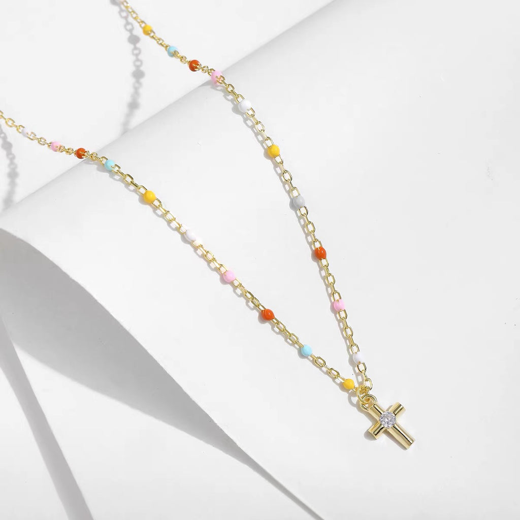 Joyful Light Colorful Beaded Cross Necklace
