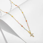 Joyful Light Colorful Beaded Cross Necklace