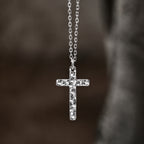 Starlight Aura Dual-Texture Sterling Silver Cross Pendant Necklace