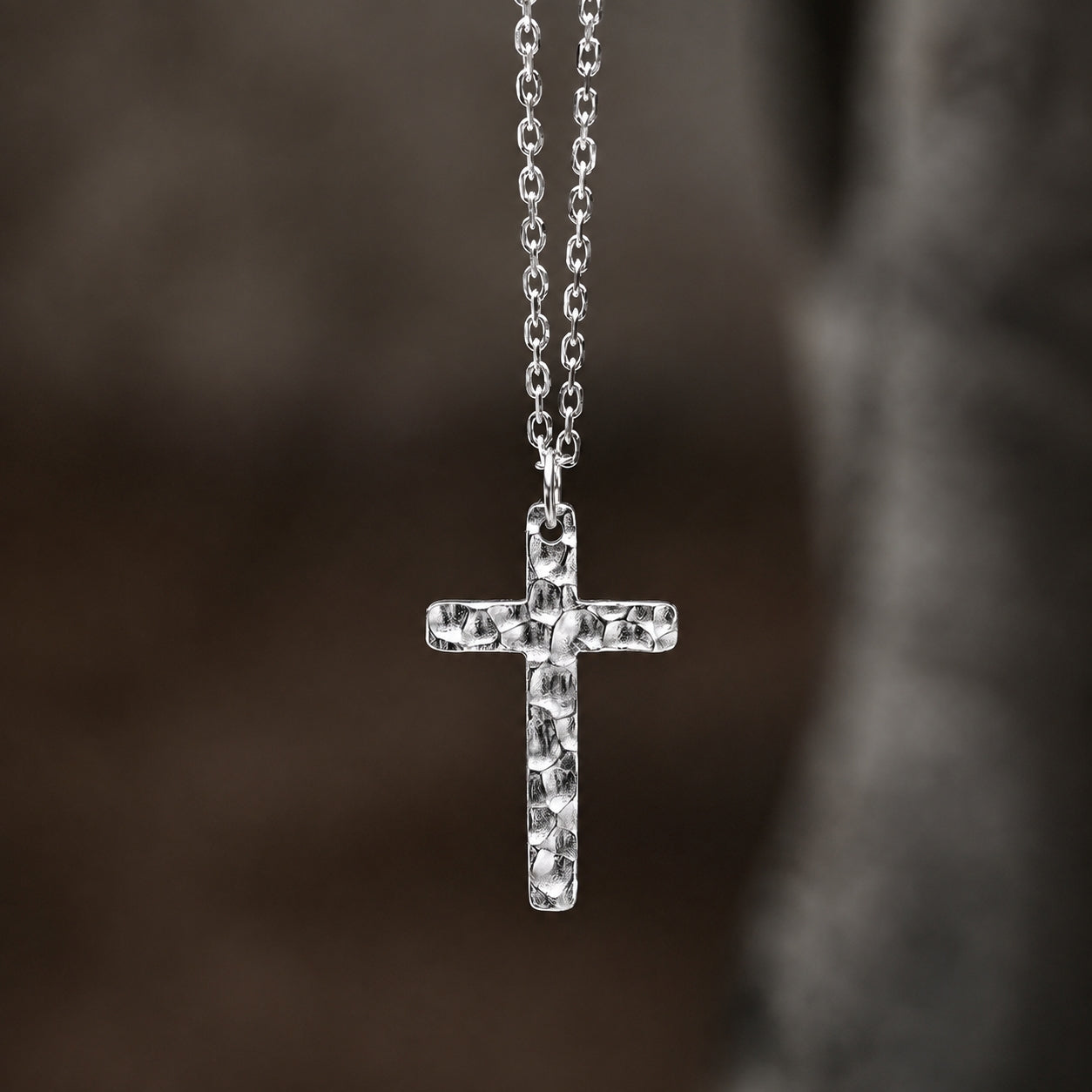 Starlight Aura Dual-Texture Sterling Silver Cross Pendant Necklace